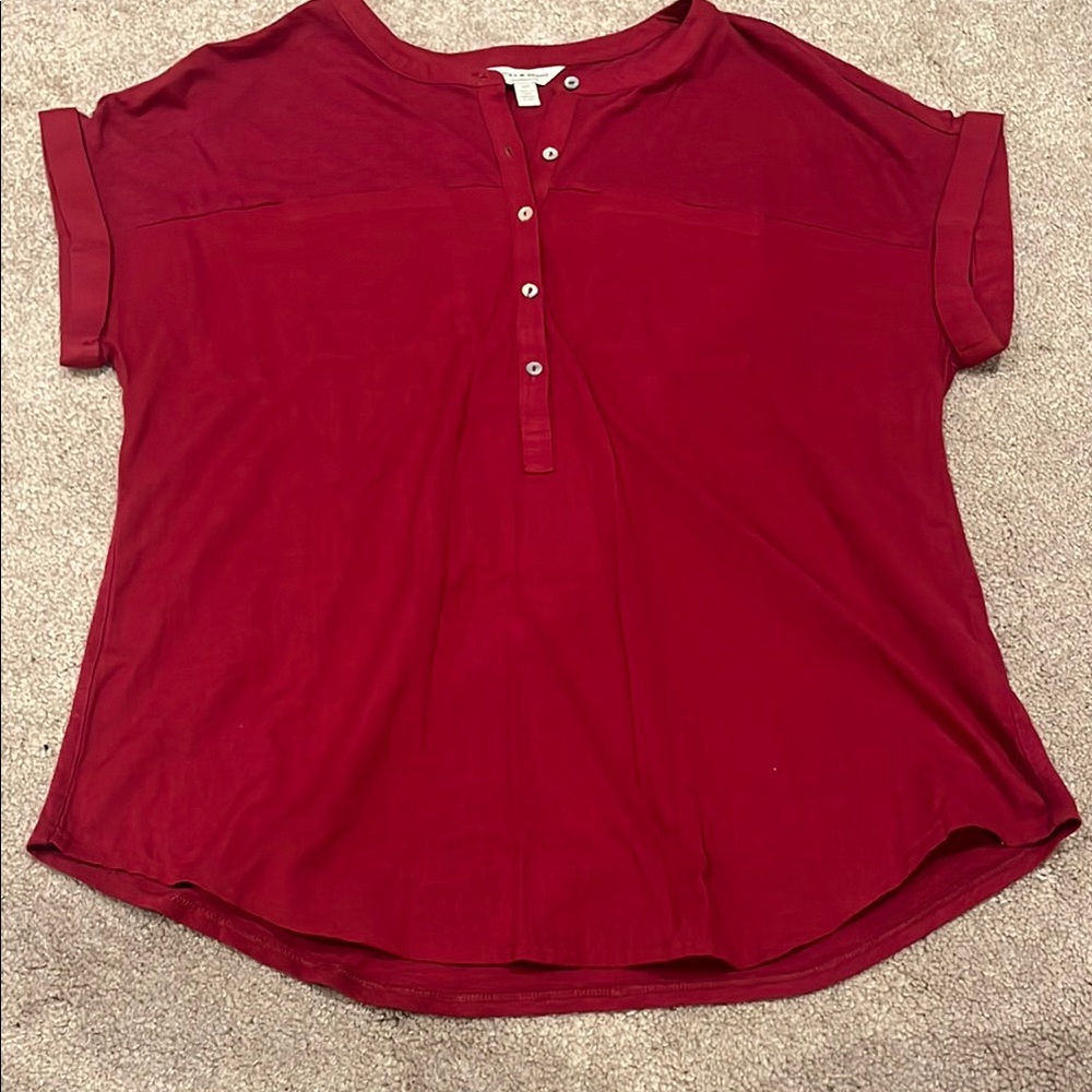 Lucky Brand Red Cuffed Sleeve Button Down Shirt